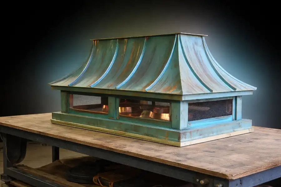 French Curve Chimney Cap — Patina Finish