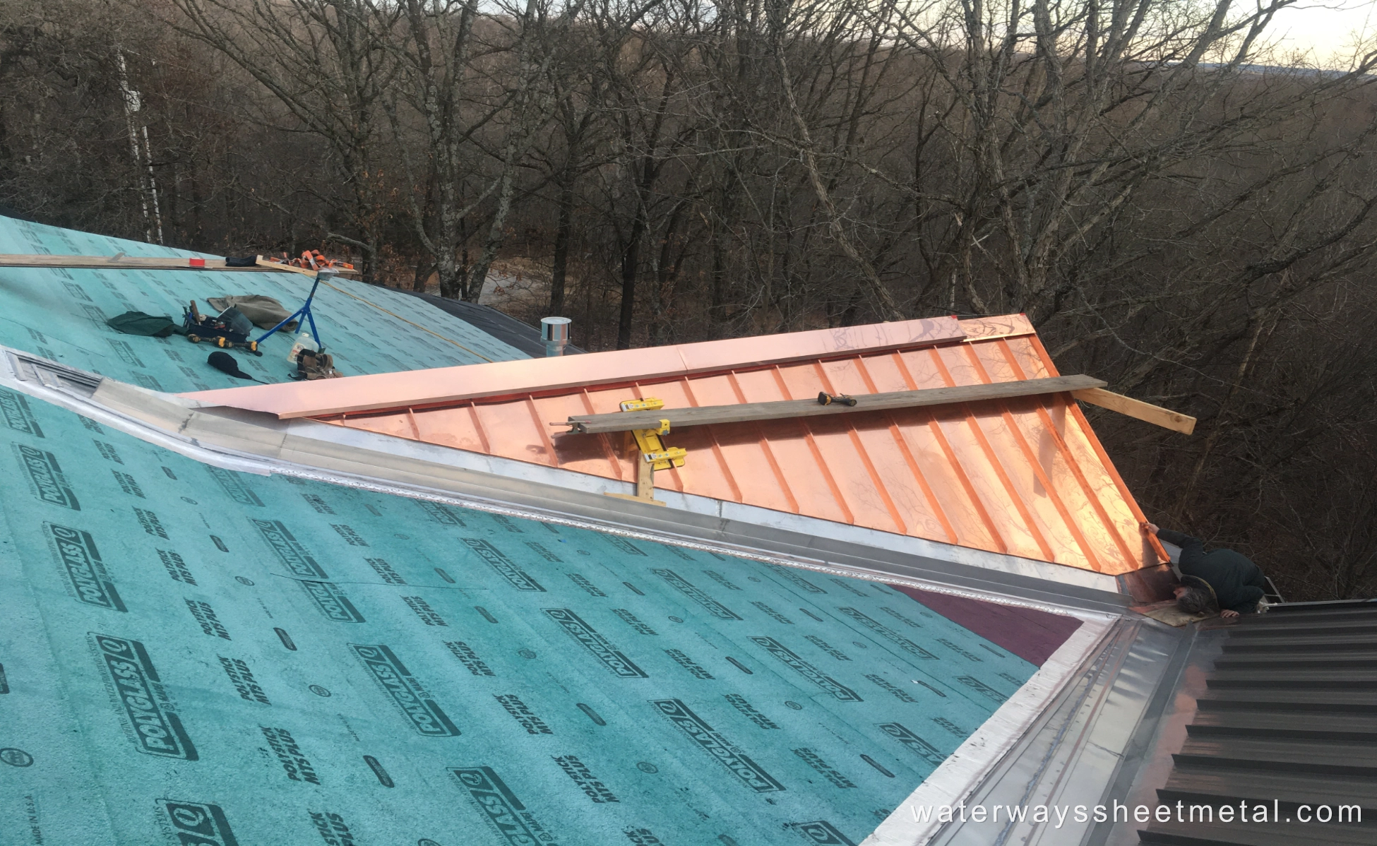 Custom copper roofing for a Master Bedroom’s dormer and bay window